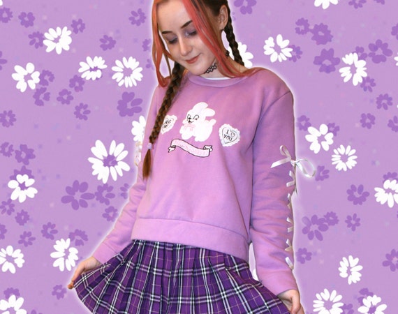 KAWAII BUNNY SWEATER // Cute Purple Rabbit Cyber P