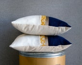 Two Naturals  pillows - Mustard and blue pillows