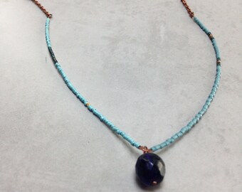 mens necklace - men necklace beads blue