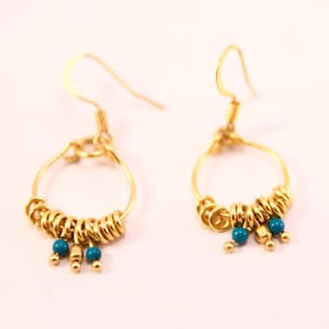 mini fine gold creoles, ring, pearls, turquoises
