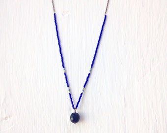 deep blue man necklace - beaded men necklace - mens pearls necklace