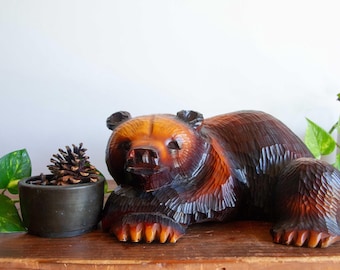 Large Wooden Hokkaido Kibori Kuma Bear | Japanese Ainu Hand Carved