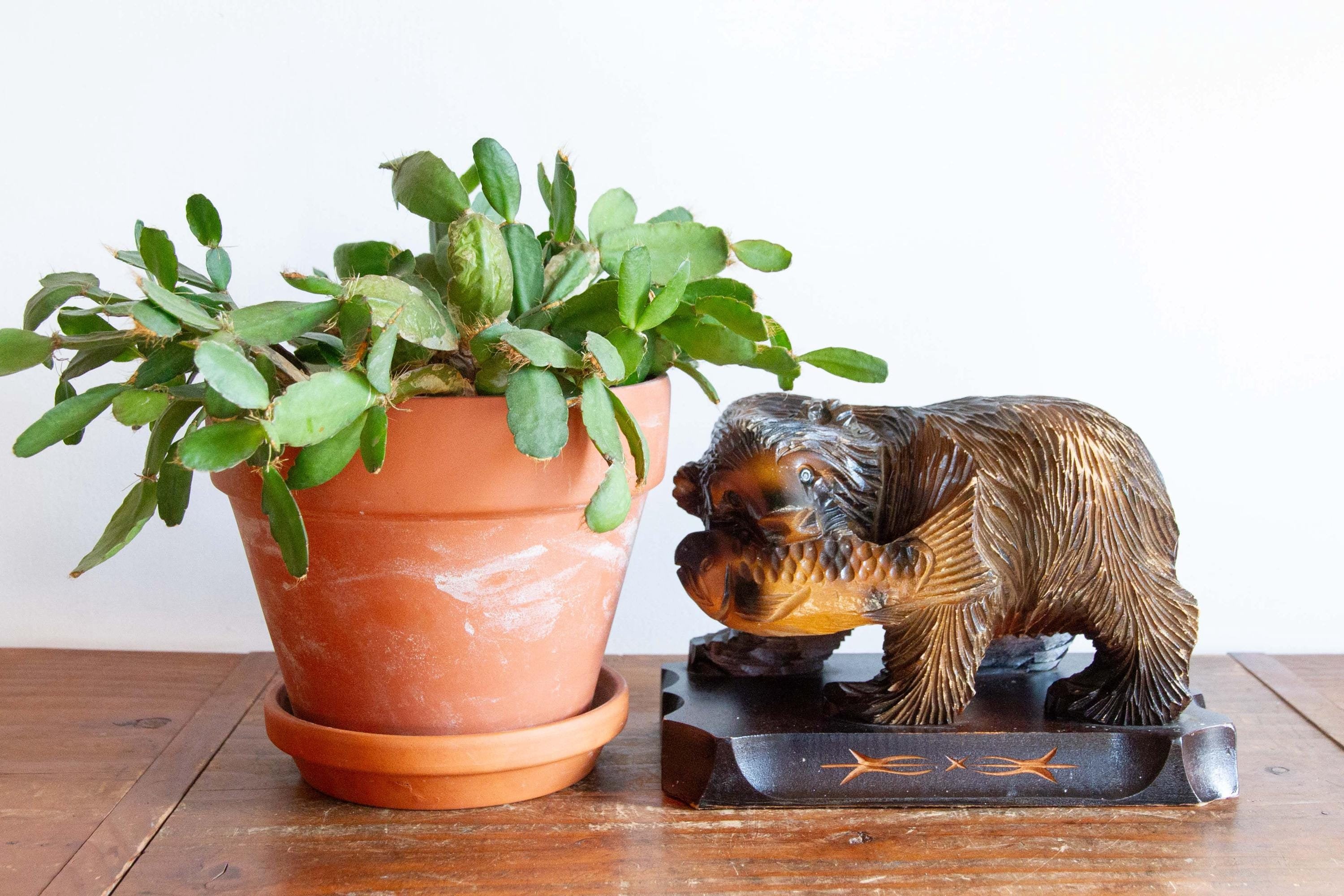 Japanese Kibori Kuma: Hand-carved Wood Bear With Salmon - Etsy