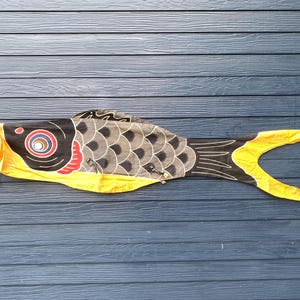 Vintage Hand-Painted Cotton Koinobori: Japanese Carp Streamer Flag