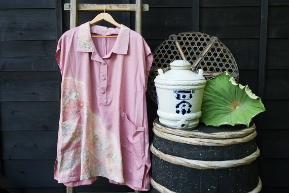 Pink Kimono Shirt, Oversized Shirt, Shirt Dress, J
