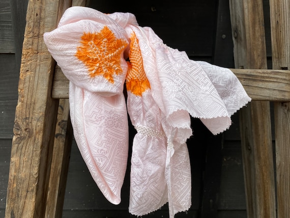 Obiage Pink Shibori Vintage Japanese Sash, Kimono… - image 5