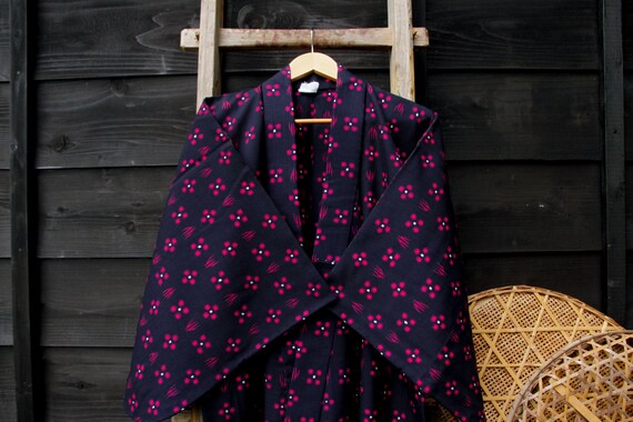 Blue Kimono Vintage Japanese Kasuri Robe, Boho Jac