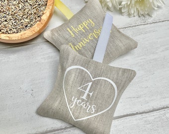 4th wedding anniversary linen gift, linen anniversary, 4th anniversary card, 4 year anniversary gift, letterbox anniversary, lavender sachet