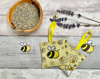 Lavender bag, hanging scent sachet, stocking stuffer, lavender pillow, fragrance sachet, bee gifts, drawer sachet, bumble bee decor
