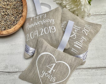 4th wedding anniversary gift, linen anniversary, 4th anniversary card, 4 year anniversary, 4th anniversary gift for wife, lavender sachet