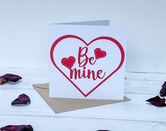 Heart Valentine's card, Be Mine, Love you, red heart design, for husband, wife, boyfriend, girlfriend, romantic, stylish, handmade