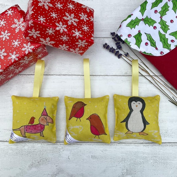 Stocking filler for kids, lavender bag, Christmas gift for Grandma,  hanging sachet, Christmas penguin decoration, fun stocking stuffer