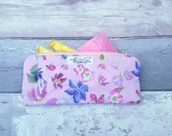 Pink zipper pouch, floral purse, spectacle case, pencil case, glasses case, Mother's Day present, birthday present for Mum, gift for Gran