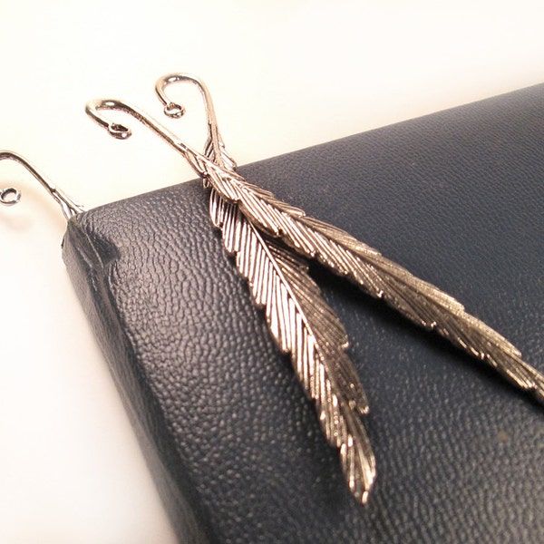 3 Silver Feather Bookmarks / Metal Beading Book Marks / 3 pc