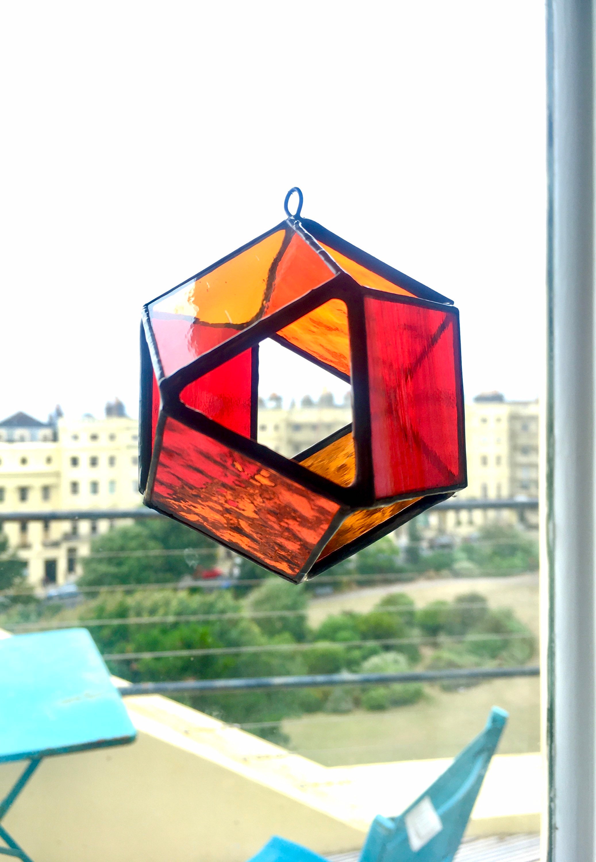 Geometric stained glass cube twirlers. 3D stained glass sun Etsy