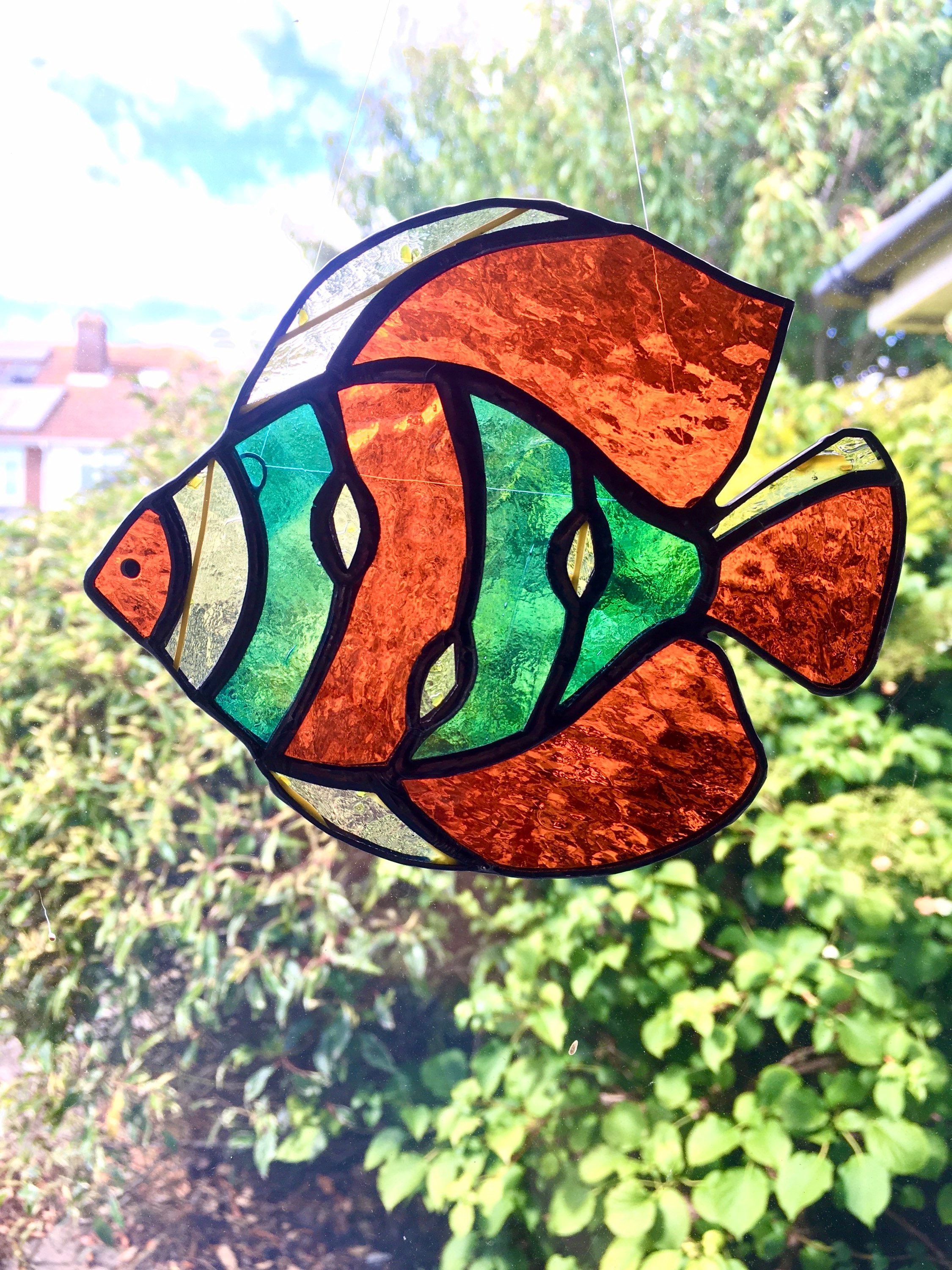 Details about   Handmade Stained Glass Tropical FISH SUNCATCHER FV44 