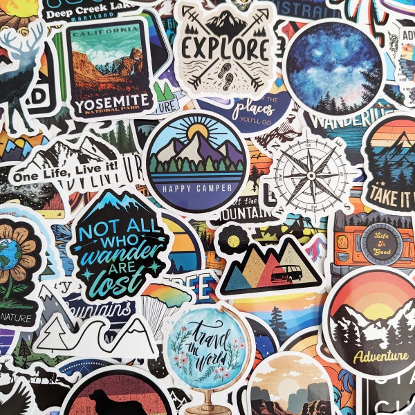 Outdoor Adventure Stickers (5-100 pcs) Camping Stickers, vinyl stickers for water bottles, laptop, notebook, rewards, party favors