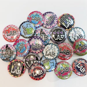 Lab Tech Themed Set of 20 Buttons or Magnets 1, 1.25 or 2.25 pin buttons or 1 magnets Lab Technician Badges Lab Themed Pins image 5