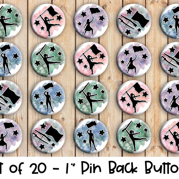 Winterguard - Set of 20 Buttons or Magnets - 1", 1.25" or 2.25" pin buttons or 1" magnets - Marching Band ColorGuard - Winter Guard Dancers