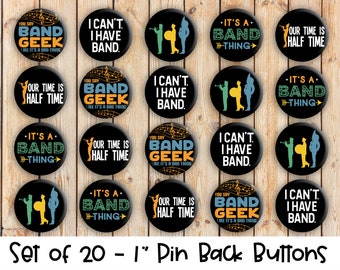 Marching Band - Set of 20 Buttons or Magnets - 1" or 1.25" pin buttons or magnets - Band Buttons - Marching Band Pin - Band Badges