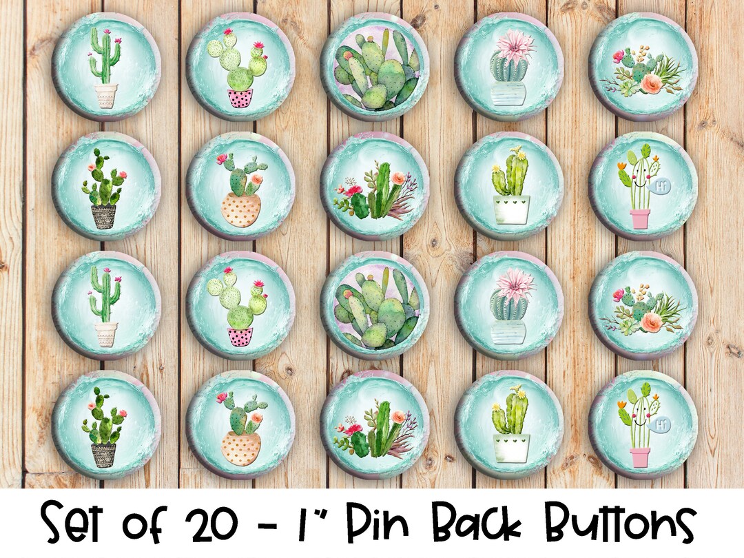 Cactus - Set of 20 Buttons or Magnets - 1