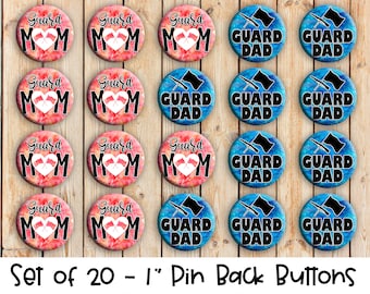 Guard Mom and Guard Dad - Set of 20 Buttons or Magnets - 1" or 1.25" pin buttons or magnets - Color Guard - Winter Guard