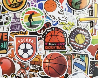 Sports Stickers - Basketball - Baseball - Football - Soccer - vinyl stickers for water bottles, laptop, notebook, rewards, party favors
