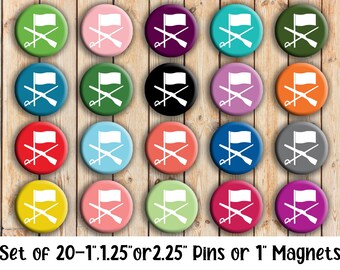 Winter Guard Designs - Set of 20 Buttons or Magnets - 1" or 1.25" pin buttons or magnets - Color Guard pins - Guard Equipment