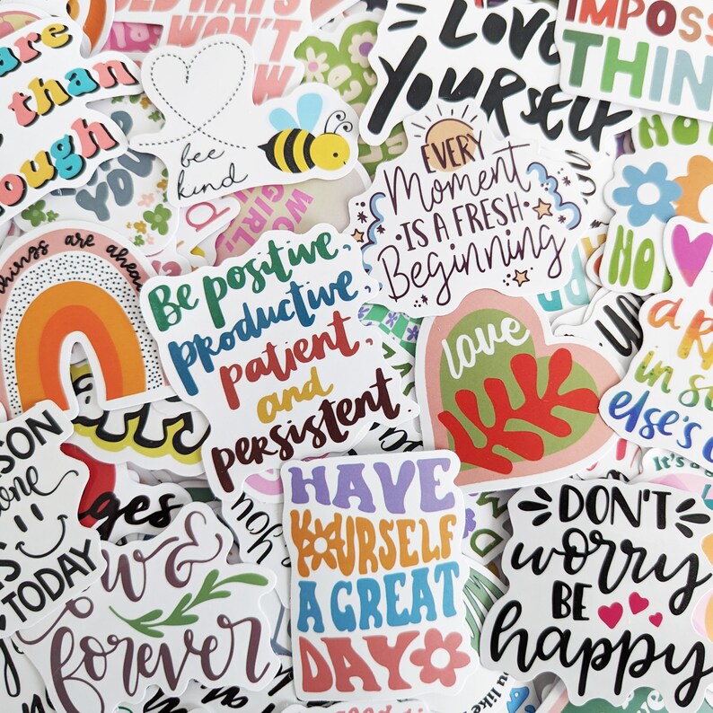 Motivational Quote Stickers 5-100 pcs vinyl stickers for water bottles, laptop, notebook, rewards, party favors, Inspirational Words image 2