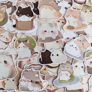 Cute Cat Stickers (5-100 pcs) Kawaii Kitten Stickers, vinyl stickers for water bottles, laptop, notebook, rewards, party favors