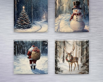 Christmas Magnets - Set of 4 Magnets - 2x2" Fridge Magnet