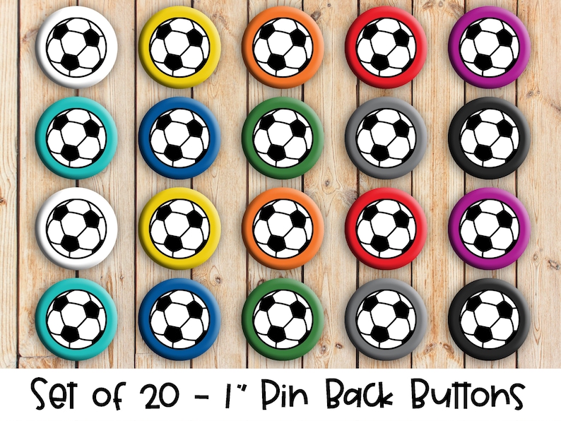 Soccer Ball Designs - Set of 20 Buttons or Magnets - 1
