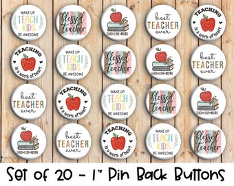 Teacher Designs - Set of 20 Buttons or Magnets - 1", 1.25" or 2.25" pin buttons or 1" magnets - Teacher Buttons - Teacher Badges