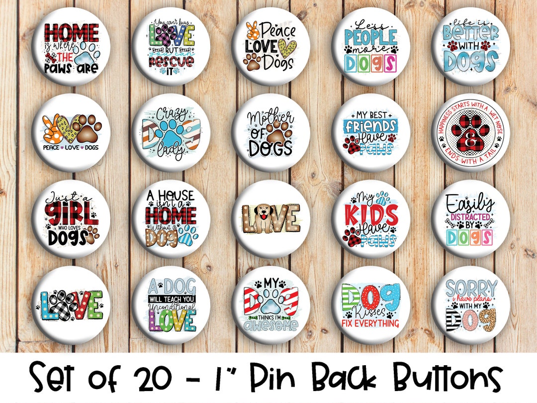 Dog Designs - Set of 20 Buttons or Magnets - 1