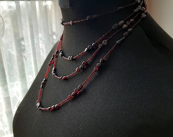 Garnet and Glass Multi Stranded Necklace