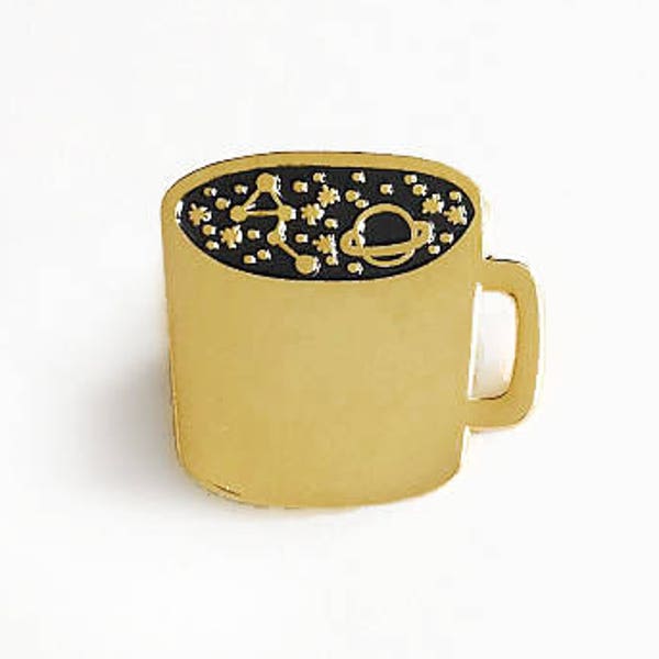 Cup of Cosmos | Enamel pin, pins, badge, pingame, gold, black, label pin, cup, mug, coffee, galaxy, universe, stars, heaven, stylish, planet