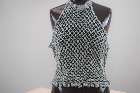 Festival halter top summer crochet boho mesh shirt fishnet | Etsy