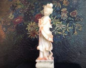 Kwan Yin Lotus Soapstone 1920s Statue Feng Shui Decor Zen