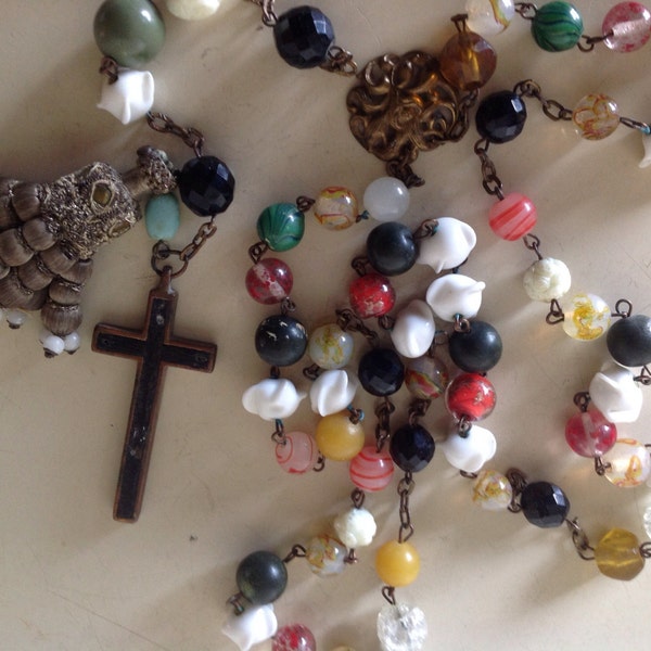 Antique Rosary Matador Tassel Multi Colored Beads Spanish in Origin