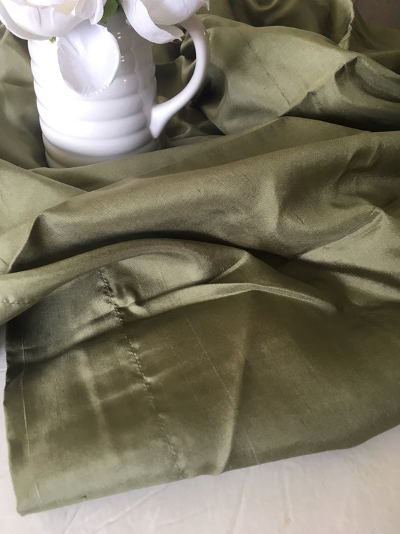 Vintage Mid Century Olive Green Silky Curtain Drape Panels Etsy