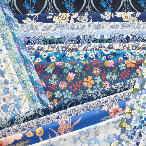 20 LIBERTY fabric Tana Lawn 5" x 5" Patchwork Charm Squares, scraps, pieces  'Blue Squares'