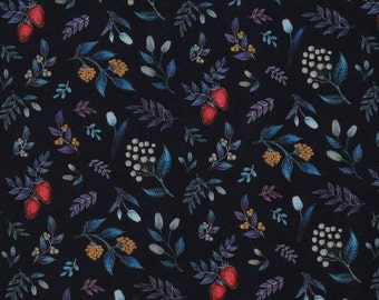 Liberty fabric Tana Lawn Berry Garden - 9''x26'' fat eighth,FQ,yardage - dark blue -  Open Call Collection