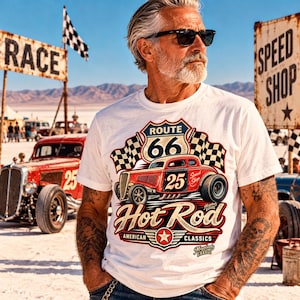 Route 66 Hot Rod PNG, Vintage American Classic Car Design, Retro Racing Sublimation, Distressed Hot Rod Digital Download