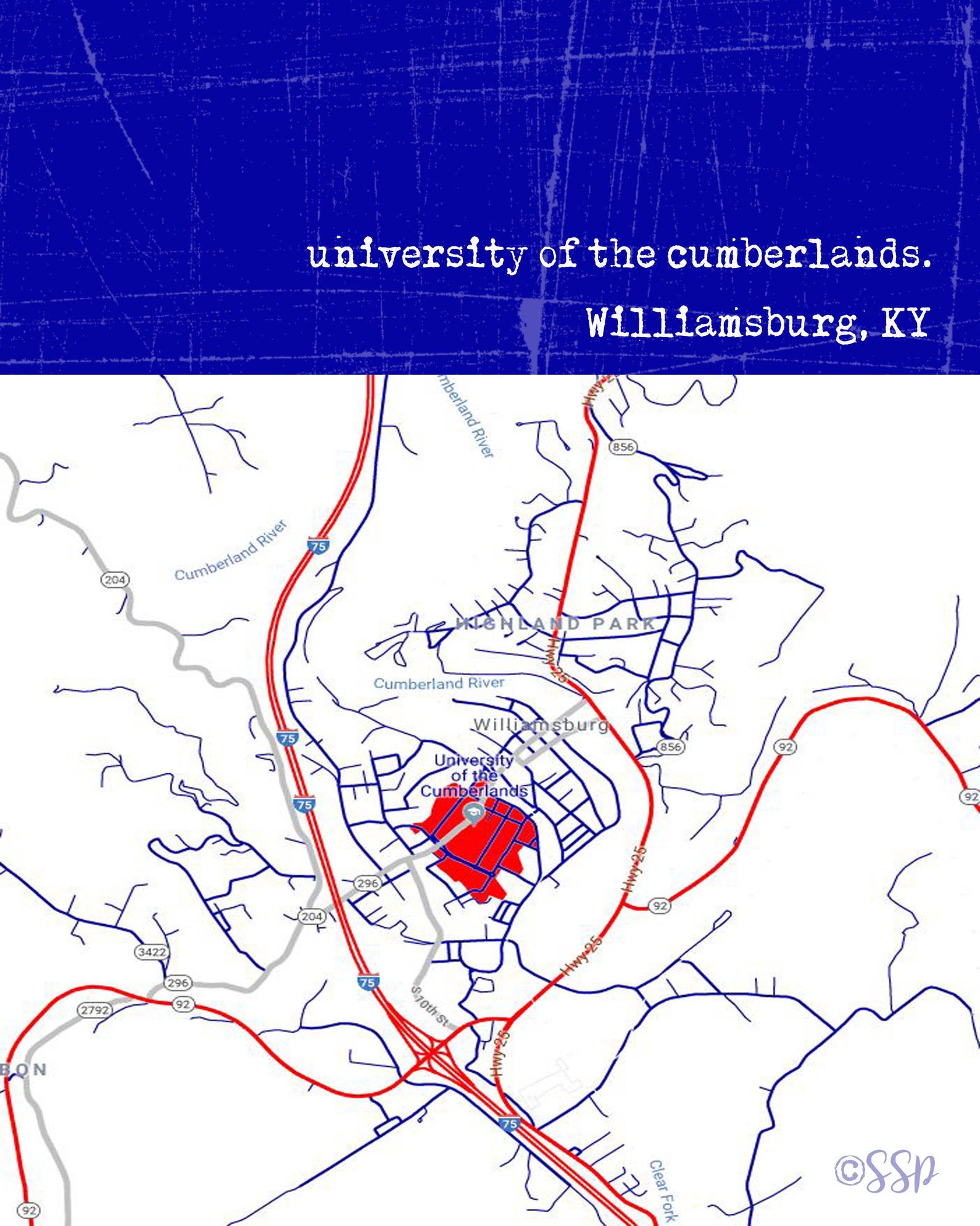 Universidad de los Cumberlands Williamsburg KY Mapa Imprimir Etsy