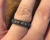 Flower Band Sterling Silver Mill grain Marcasite Ring Size 6.5 Unique