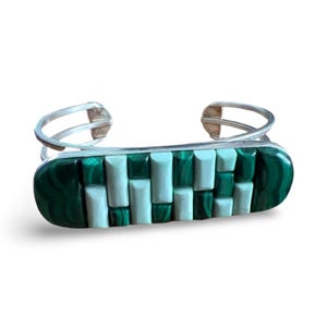 Unique Sterling Silver Malachite Cuff Bangle Bracelet