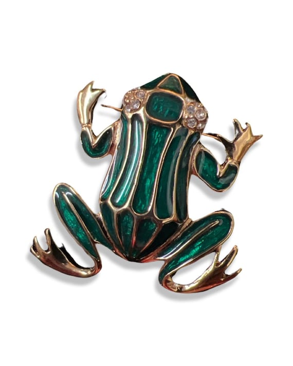 ヴィンテージ サイン入り Trifari TM グリーン エナメル カエル