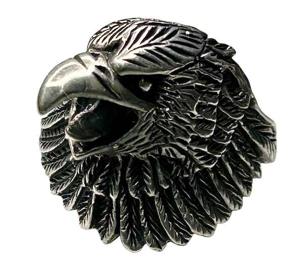 Sterling Silver Eagle Head Ring  Bold Detailed De… - image 1
