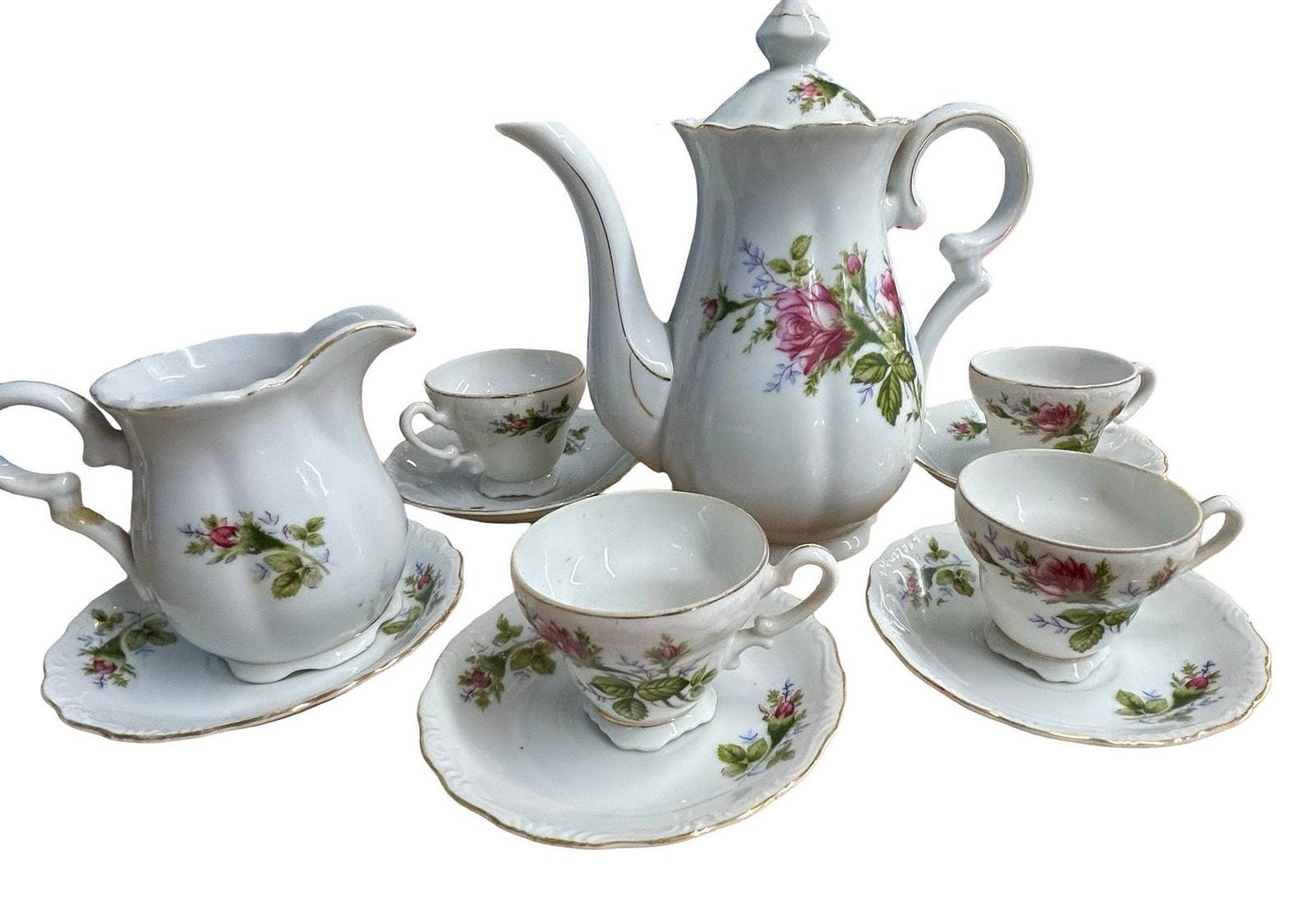 Vintage Japan Porcelain Coffee Tea Set Roses Gold Trim 4 Cups - Etsy