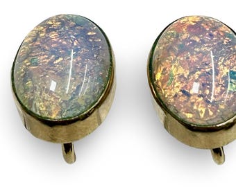 Vintage Van Dell Opal Clip Earrings 12K Gold Filled Mid Century